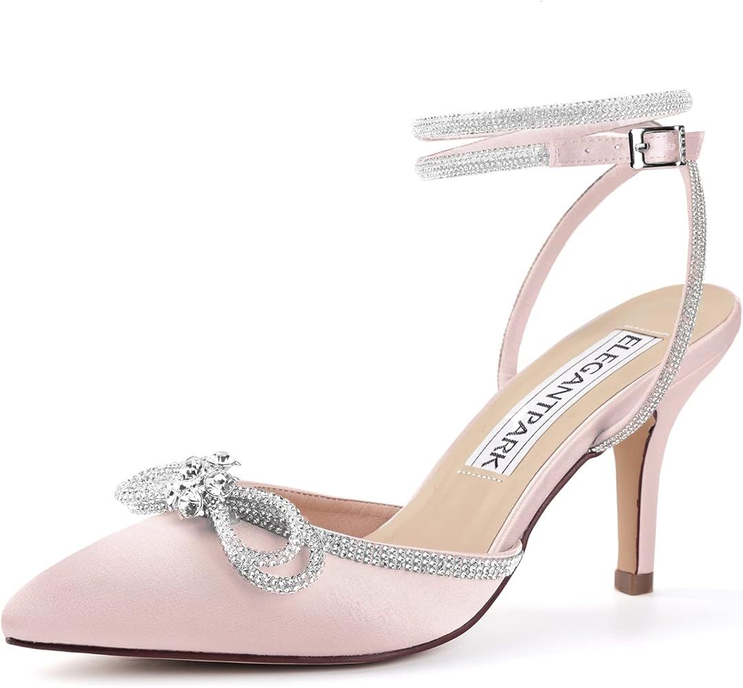 Elegantpark HC2302 Heels for Women Pointed Toe Sexy Ankle Strap Dress Shoes Rhinestones Bow High ... | Amazon (CA)
