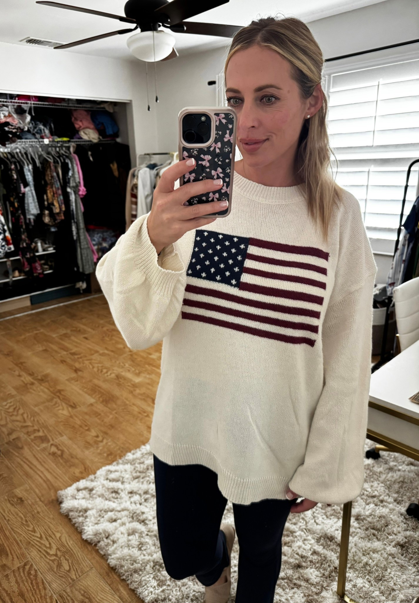 Flag sweater. Ballet flats. Casual style at 11 weeks pregnant 

#LTKBump #LTKootd #LTKMidsize