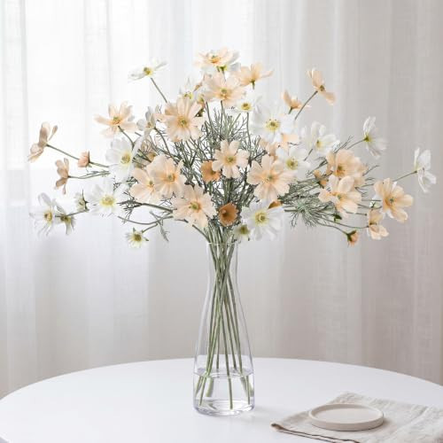 Thiccywoov 12 Pcs White Artificial Cosmos Flowers 24'' Tall Silk Cosmos | Amazon (US)
