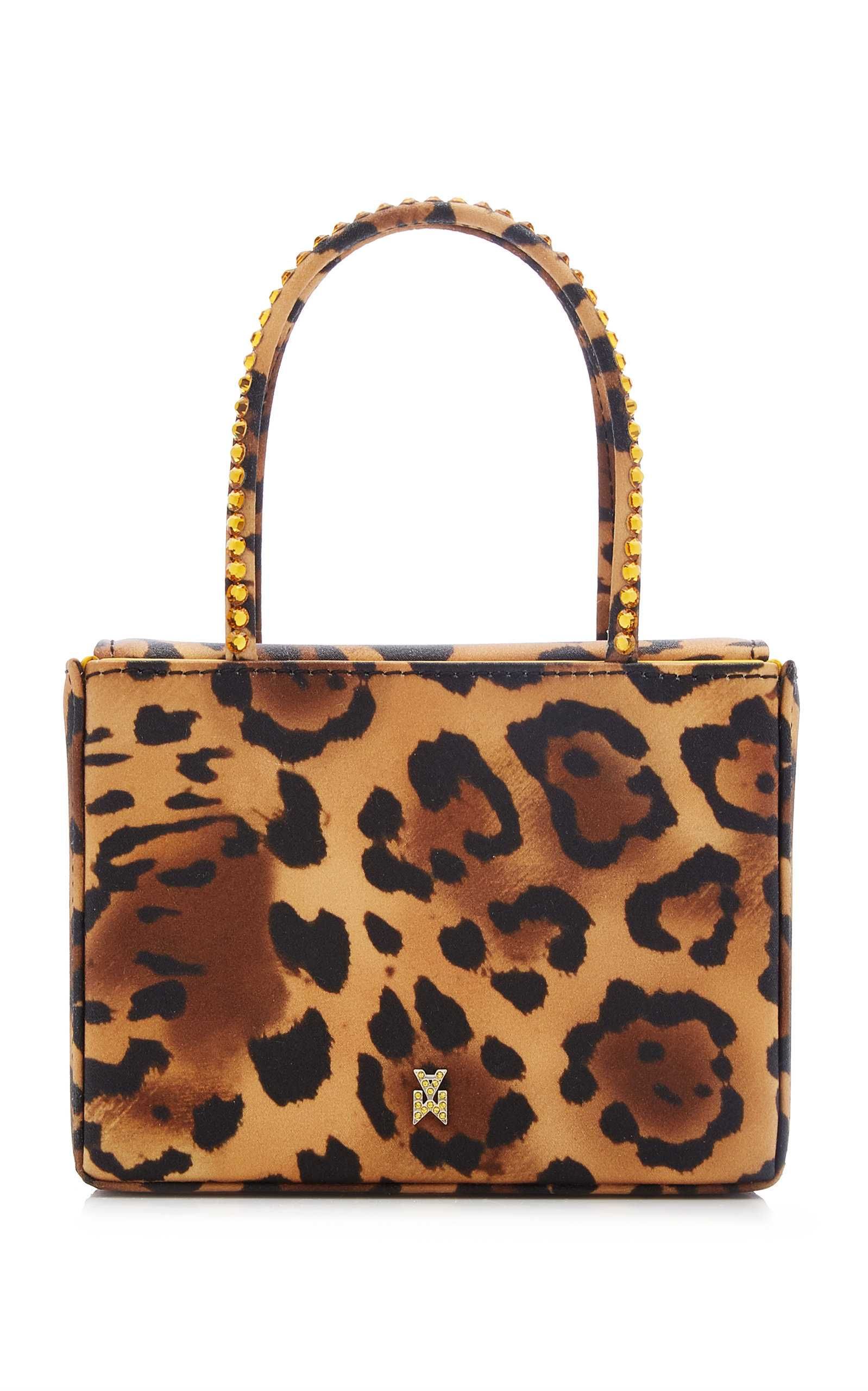 Super Amini Crystal-Trimmed Leopard Satin Top Handle Bag | Moda Operandi (Global)