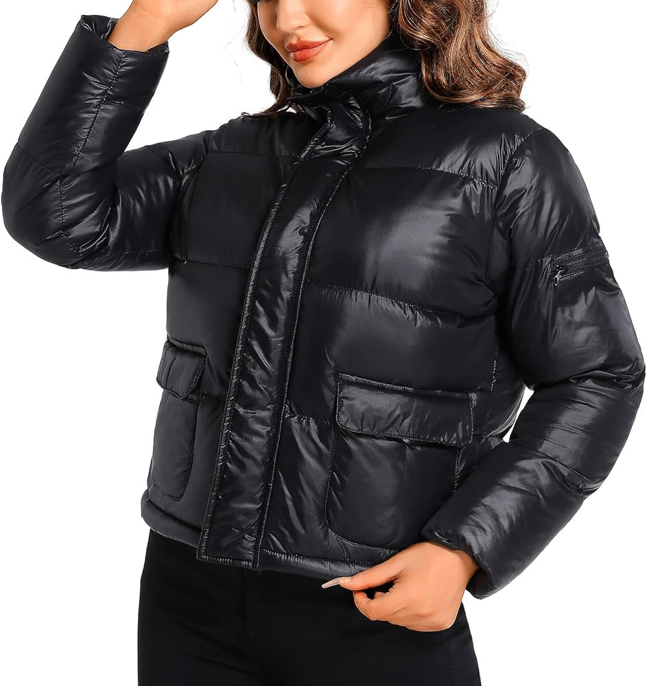 Women's Quilted Shiny Padded Windproof Puffer Jacket with Baggy Pockets Bubble Coat | Amazon (US)