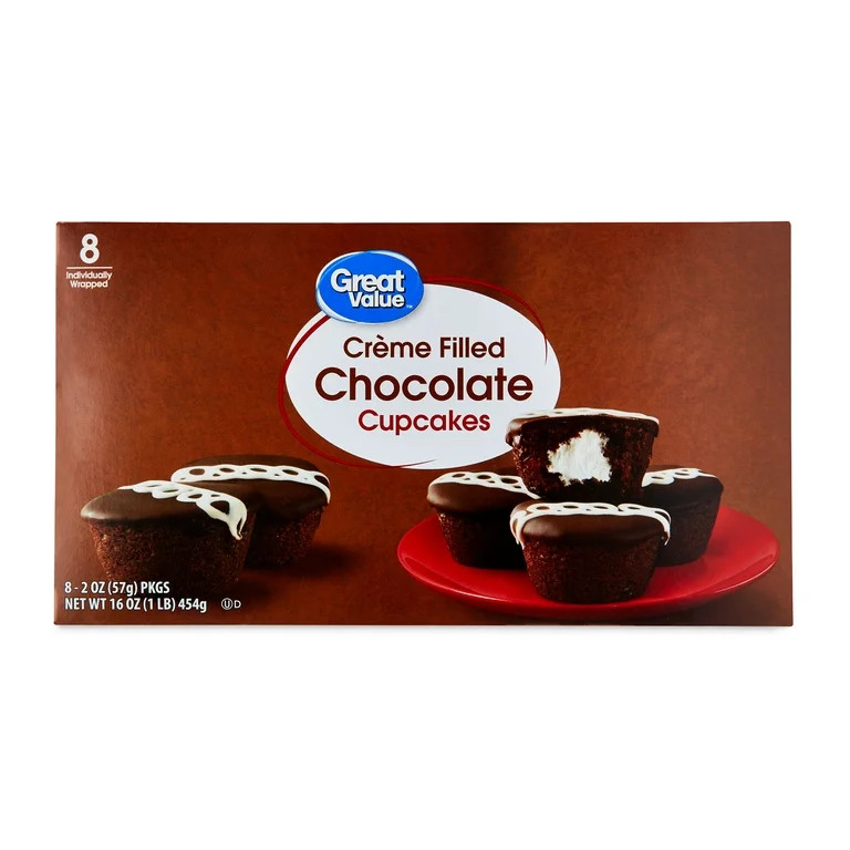 Great Value Creme Filled Chocolate Cupcakes, 16 oz, 8 Count | Walmart (US)