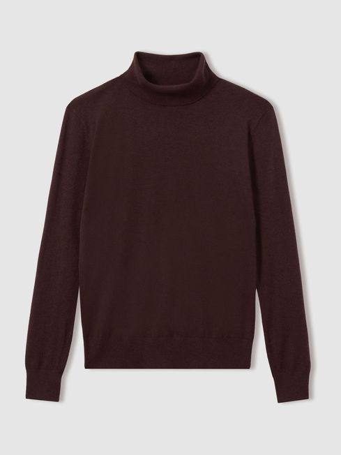 Merino Wool Roll Neck Jumper in Burgundy | Reiss US
