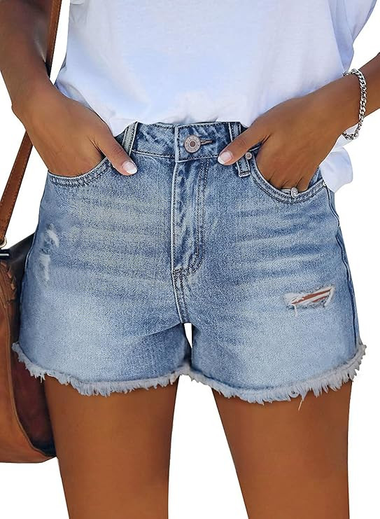 ZOLUCKY Jean Shorts Womens Summer High Waisted Denim Stretchy Ripped with Pockets | Amazon (US)