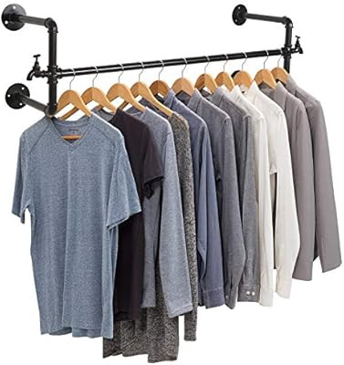 MyGift Black Metal Wall Mounted Faucet Design Closet Rod Garment Rack/Hanging Clothes Bar Display | Amazon (US)