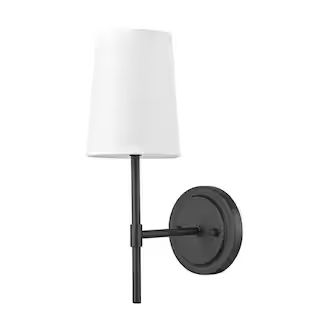 Clarissa 1-Light Matte Black Wall Sconce with White Fabric Shade | The Home Depot