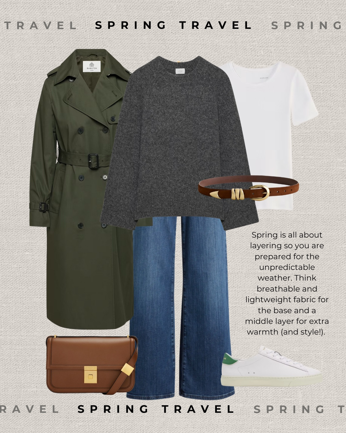 Spring travel outfit 

trenchcoat  /oversized gray sweater / white tee /  blue wash ankle jeans / western belt / Demellier purse / sneakers / spring style / Japan outfit 

#LTKTravel #LTKSeasonal #LTKStyleTip