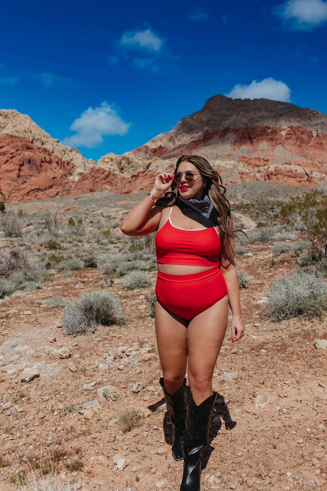 THE RED ROCK TWO PIECE IN RED AND WHITE TRIM BY SARAH TRIPP X PINK DES | Pink Desert