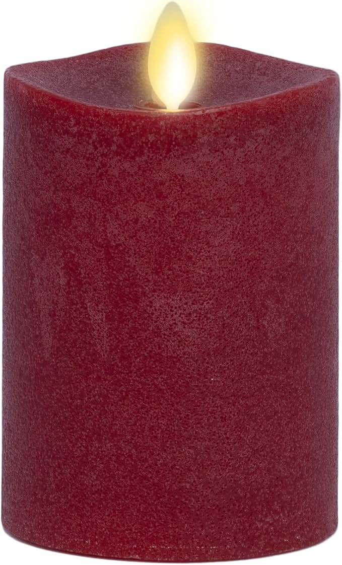 Luminara Flameless Candle LED Pillar Chalky Red Finish - Real Wax Melted Top Unscented, Remote Re... | Amazon (US)