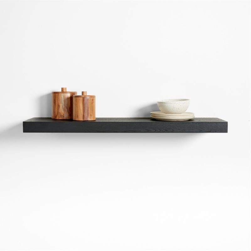 Black Elm Wood Floating Shelf 48" + Reviews | Crate & Barrel | Crate & Barrel
