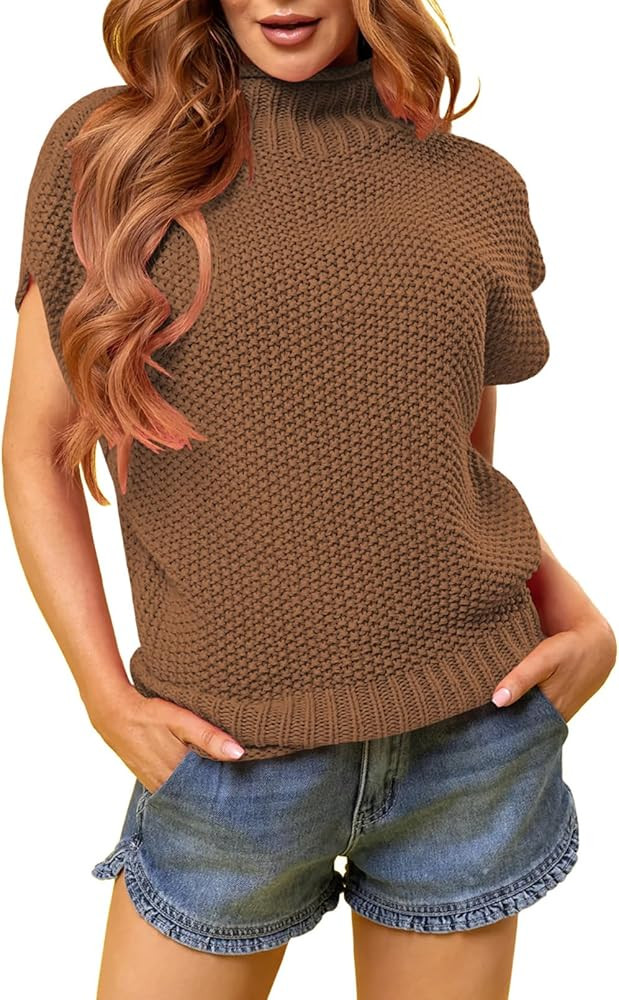 Pink Queen Women's 2024 Fall Mock Neck Sweater Vest Cap Sleeve Pullover Knit Tops | Amazon (US)