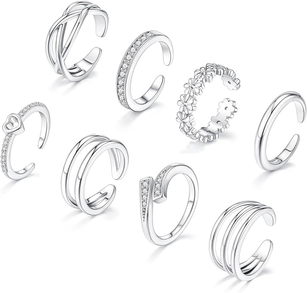 SAMOCO 8 Pcs Toe Rings for Women Toe Ring Non Tarnish Simple Open Adjustable Band Toe Rings Set B... | Amazon (US)