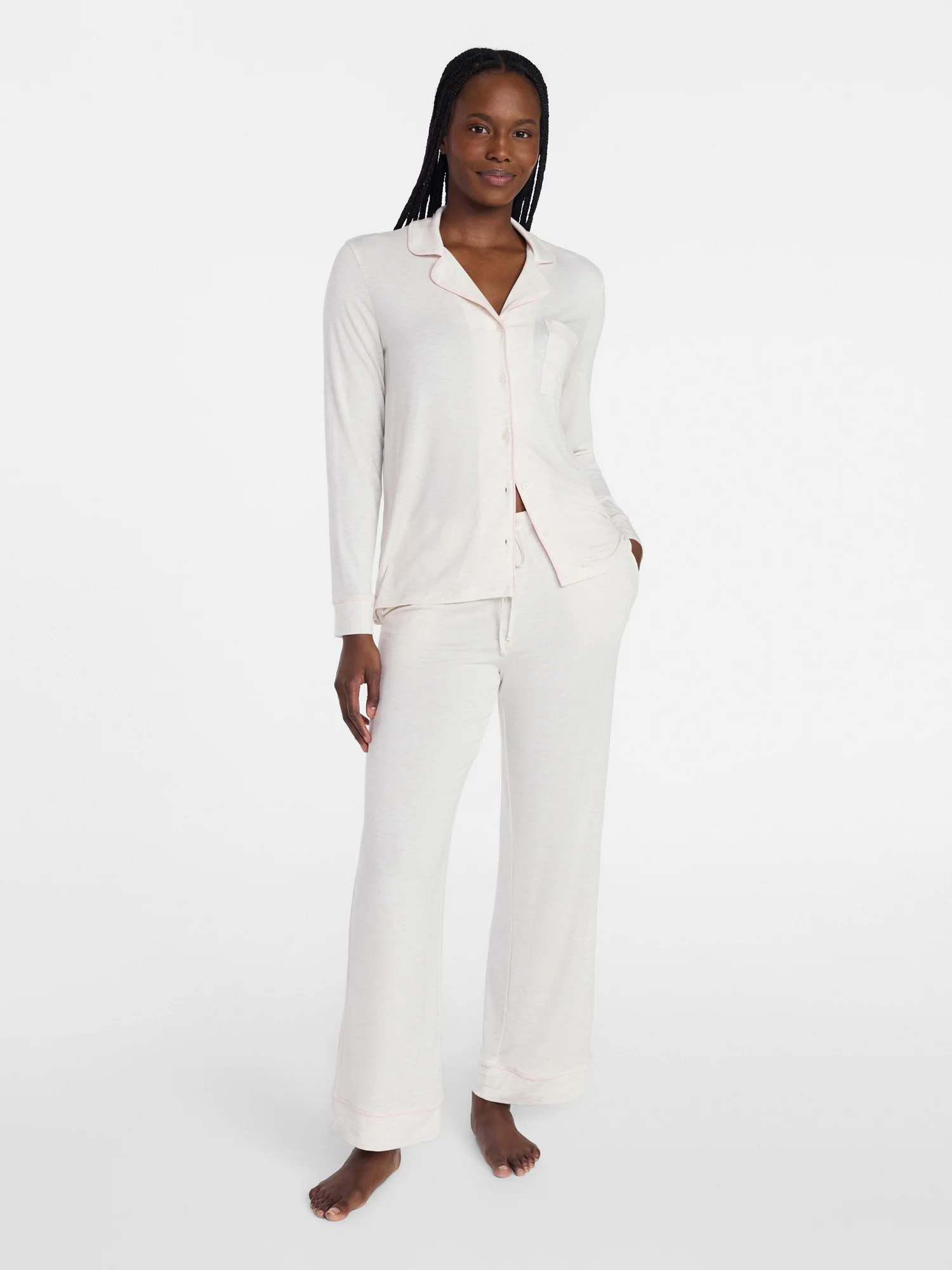 Joyspun Women’s Sleep Modal Long Sleeve Notch Top and Pants Pajama Set, Size XS-XL, 2X-3X | Walmart (US)