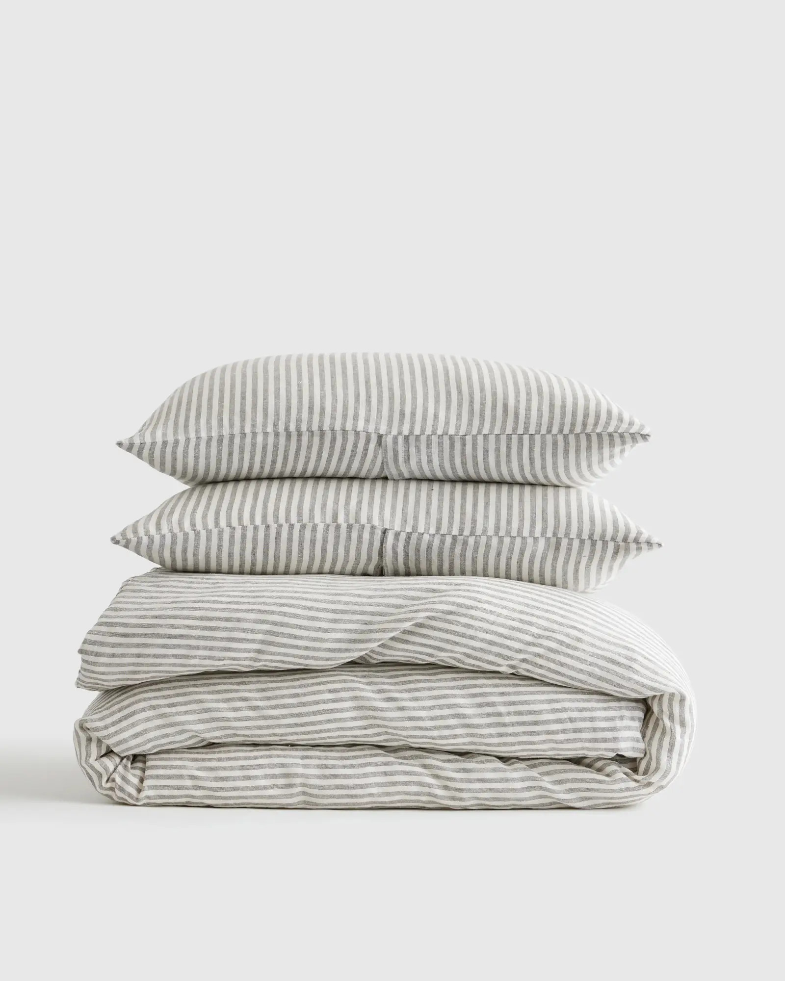 European Linen Duvet Cover Set in Grey/white Stripe | Quince