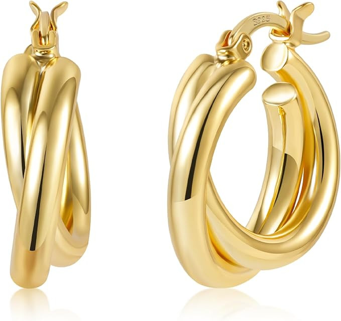 Gold Hoop Earrings 925 Sterling Silver Post Cartilage Hoop Earrings Hypoallergenic for Women | Amazon (UK)