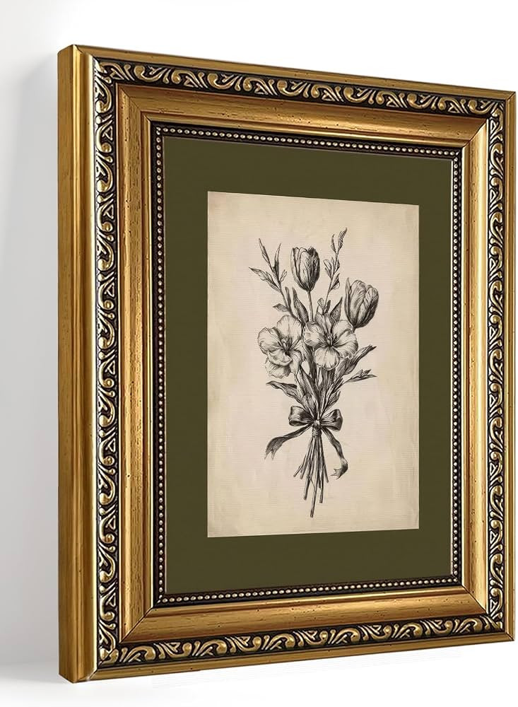 Gold Framed Vintage Flower Botanical Sketch Canvas Wall Art Prints 8x10in | Amazon (US)