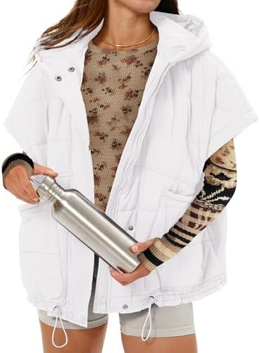 Gacaky Quilted Vest for Women Oversized Stand Collar Cap Sleeve Puffer Jacket Warm Button Zip Up ... | Amazon (US)