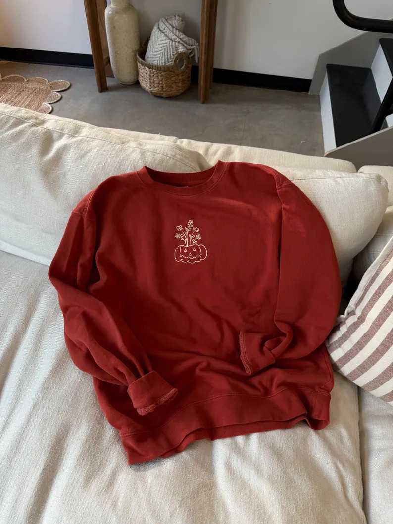 Pumpkin Floral Fall Sweatshirt | Rust Orange Fall Crewneck | Cozy Autumn Oversized Pullover - Ets... | Etsy (US)
