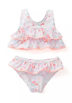 Crown & Ivy™ Toddler Girls Floral Pom Pom 2 Piece Swimsuit | Belk