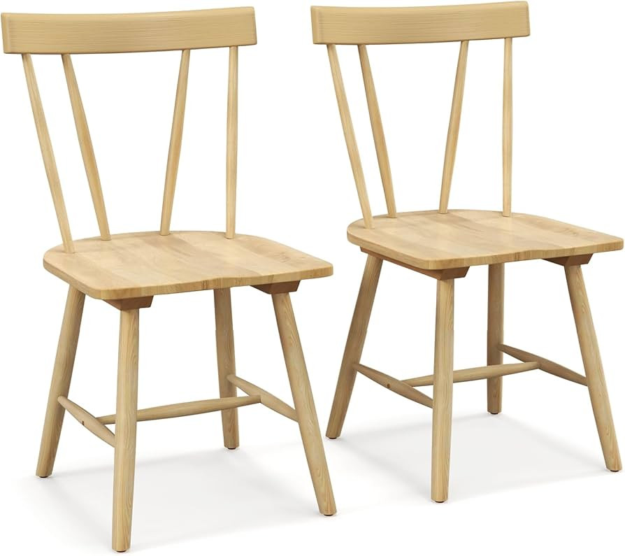 GOFLAME Dining Chairs Set of 2, Windsor Dining Chairs with Ergonomic Spindle Back, Solid Rubber W... | Amazon (US)