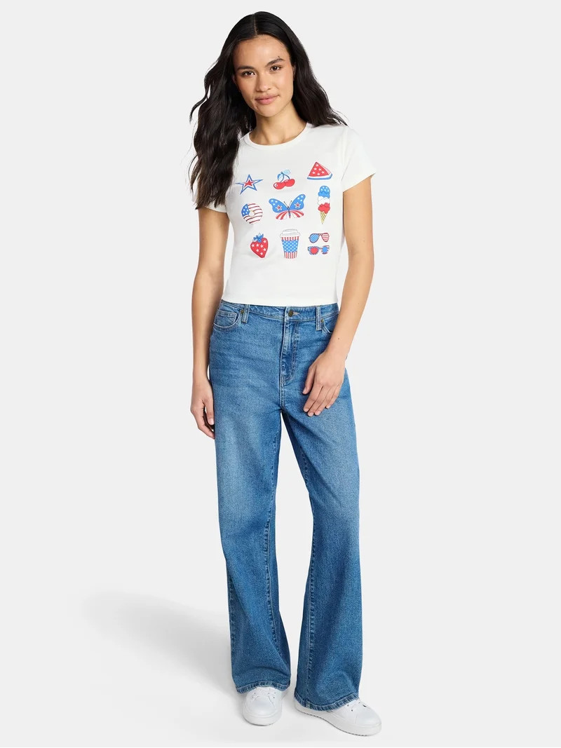 Social Edition Women's American Symbol Graphic Tee with Short Sleeves, Sizes XXS-XXL | Walmart (US)