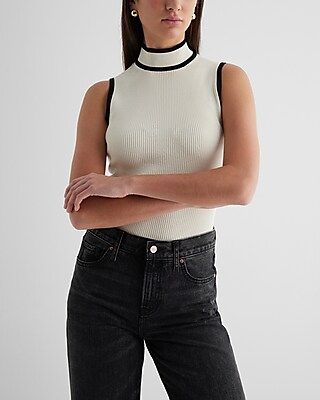 Silky Soft Fitted Tipped Mock Neck Sweater Tank | Express