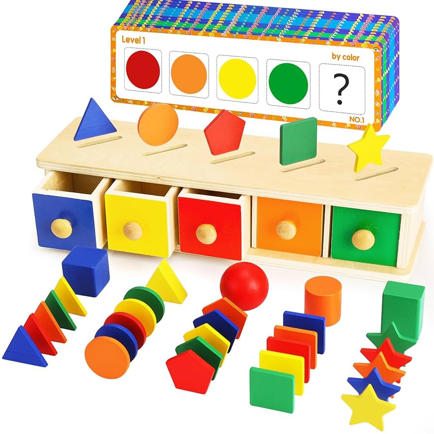 Montessori Toys Wooden Color & Shape Sorter Toys for Toddlers 1-3, Matching Box Sorting Blocks Ma... | Amazon (US)