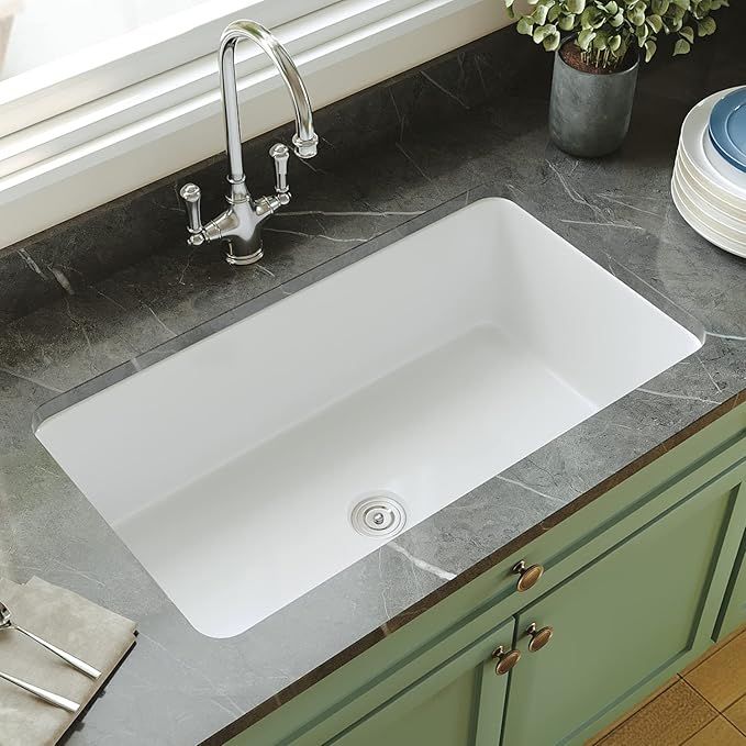 Undermount Kitchen Sink, DeerValley DV-1K513 Glen 32" L x 20" W Single Bowl Kitchen Sink Fireclay... | Amazon (US)