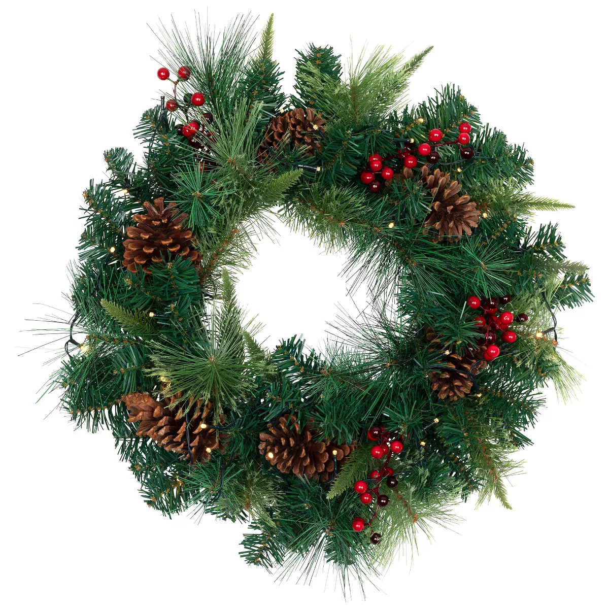 Northlight Pre-Lit Battery Operated Mixed Pine and Berries Christmas Wreath - 24" - Warm White LE... | Target