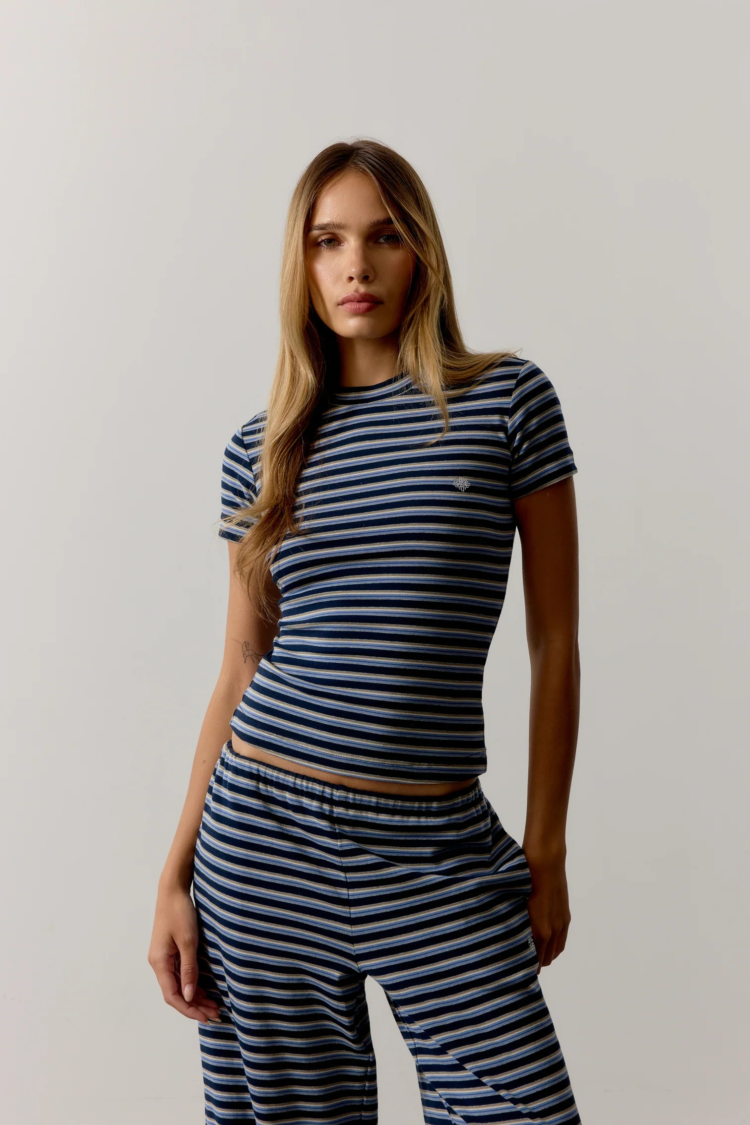 STRIPE BRUSHED COTTON BABY TEE - NAVY | The Couture Club