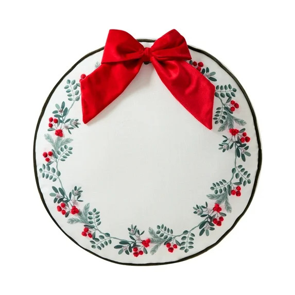 My Texas House 16" x 16" Bright White Christmas Wreath Round Decorative Pillow - Walmart.com | Walmart (US)