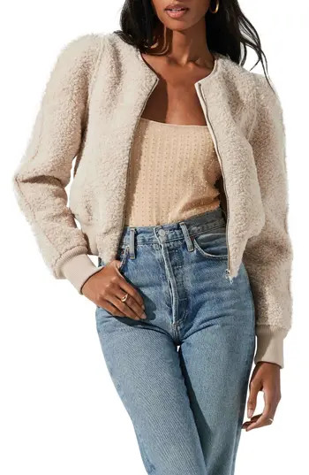 ASTR the Label Stacy Faux Shearling Crop Jacket in Ivory at Nordstrom Rack, Size Small | Nordstrom Rack
