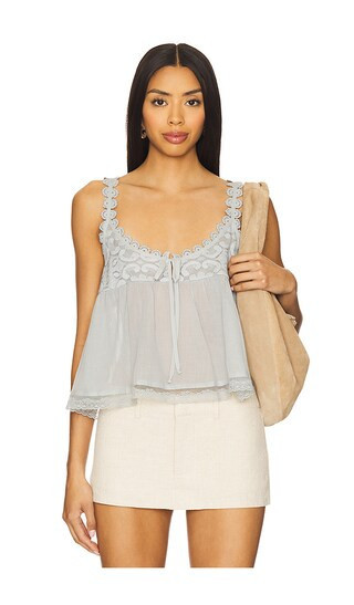 Free People Stevie Lace Tank in Light Grey. - size L | Revolve Clothing (Global)