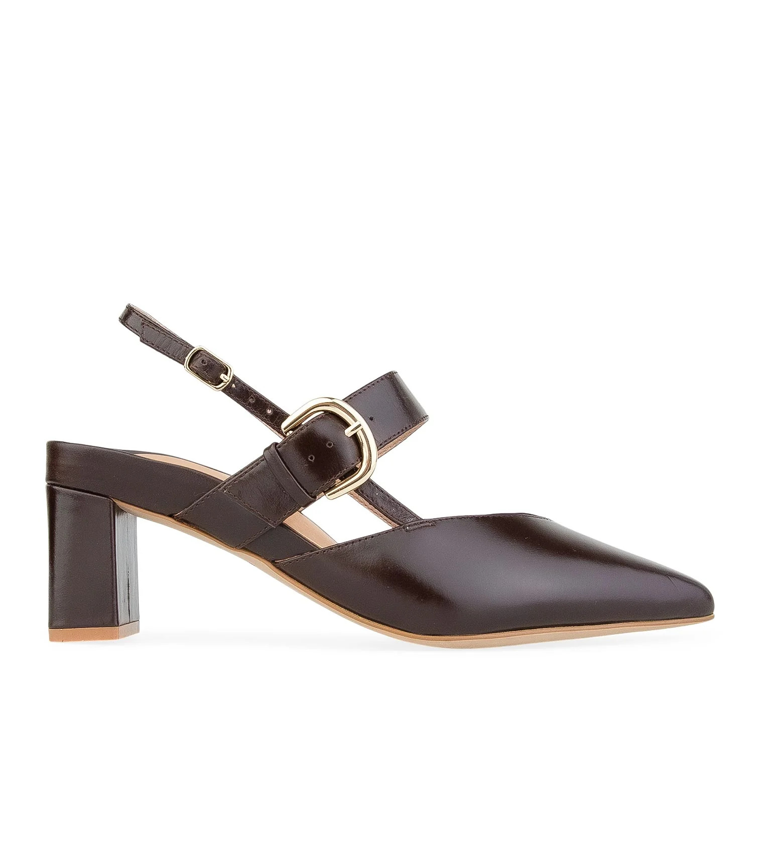 Carob Boxed Leather Low Heels | Bared Footwear