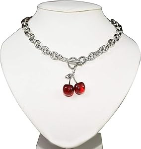 Dark Cherry Harajuku Girl Necklace 2020 Small Geometric Pendant Ot Buckle Punk Gothic Street Silv... | Amazon (US)