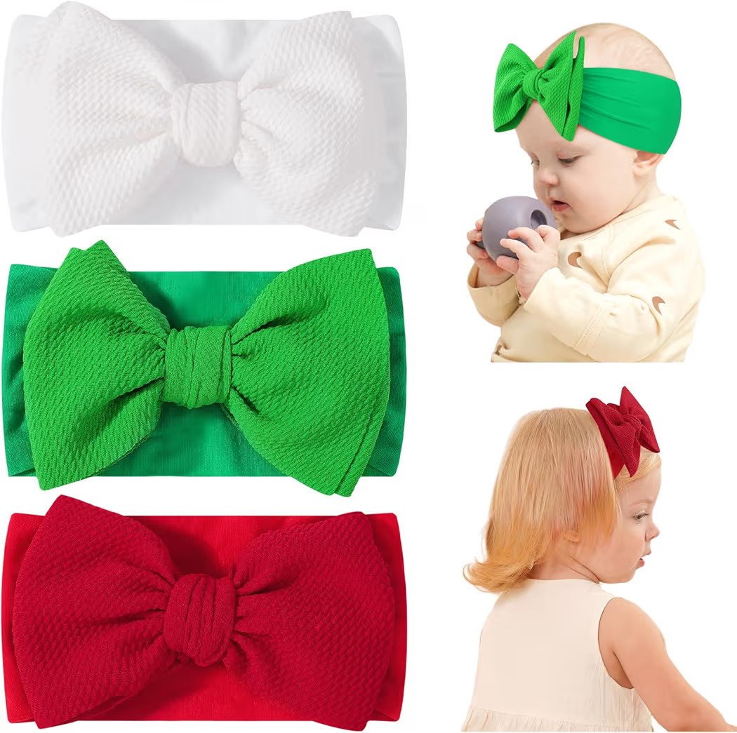 jollybows 3PCS Baby Christmas Bow Headbands Soft Nylon Baby Girl Headbands for Newborn Infant Tod... | Amazon (US)