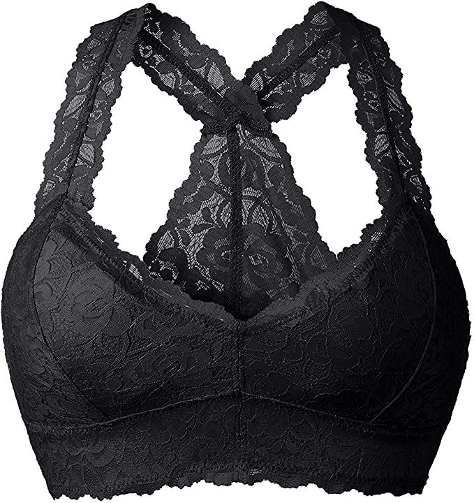 YIANNA Women Floral Lace Bralette Padded Breathable Sexy Racerback Lace Bra | Amazon (US)