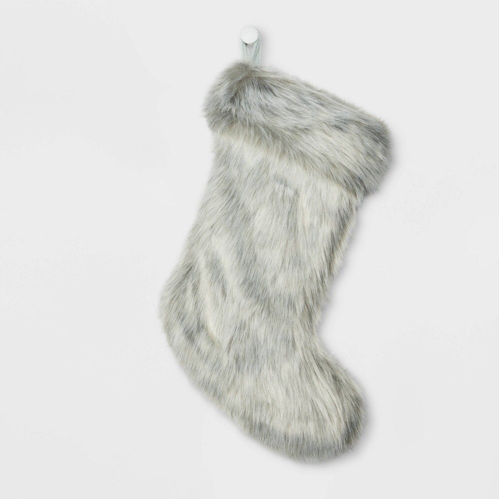 Faux Fur Christmas Stocking Gray - Wondershop | Target