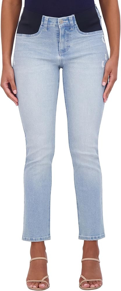Savi Parker Women's Maternity Jeans Under The Belly – Comfy Stretch Straight Leg Distressed Mat... | Amazon (US)