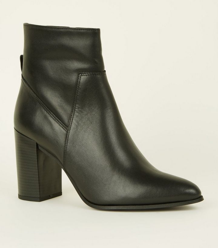 Black Leather Pointed Block Heel Boots Add to Saved Items Remove from Saved Items | New Look (UK)