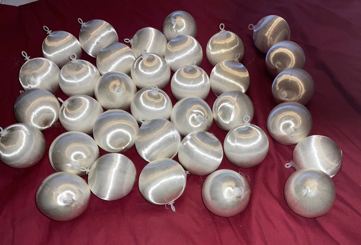 Vintage Lot  Of 34 White  Satin Silk Thread Ball Christmas Ornaments | eBay US
