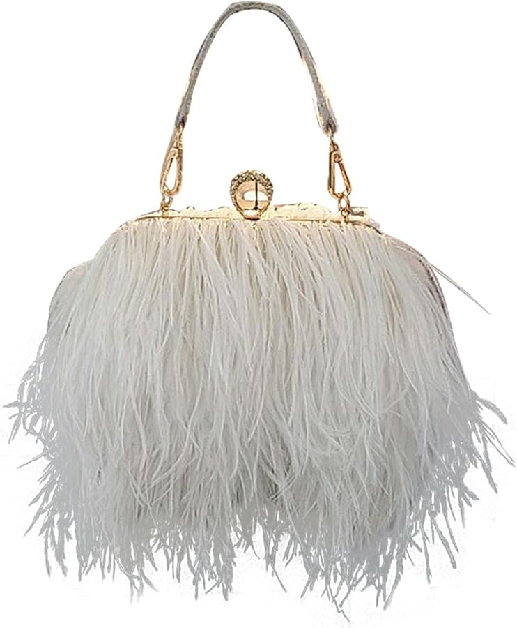 ZAKIA Women's Real Natural Ostrich Feather Tote Evening Dress Bag Shoulder Bag Party Money Bag Wa... | Amazon (US)