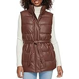 Levi's Women's Vegan Leather Puffer Vest, Chocolate Brown with Belt | Amazon (US)