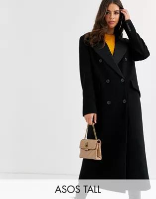 ASOS DESIGN Tall tux maxi coat in black | ASOS EE