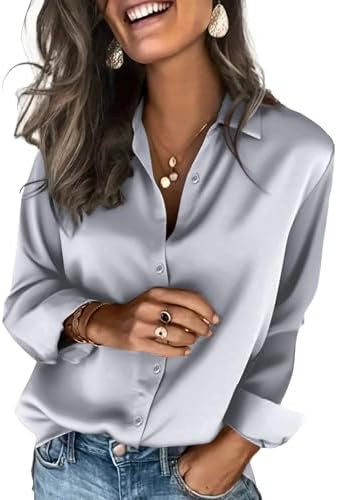 Zeagoo Satin Blouses for Women Silk Button Down Shirts Long Sleeve Business Casual Tops | Amazon (US)