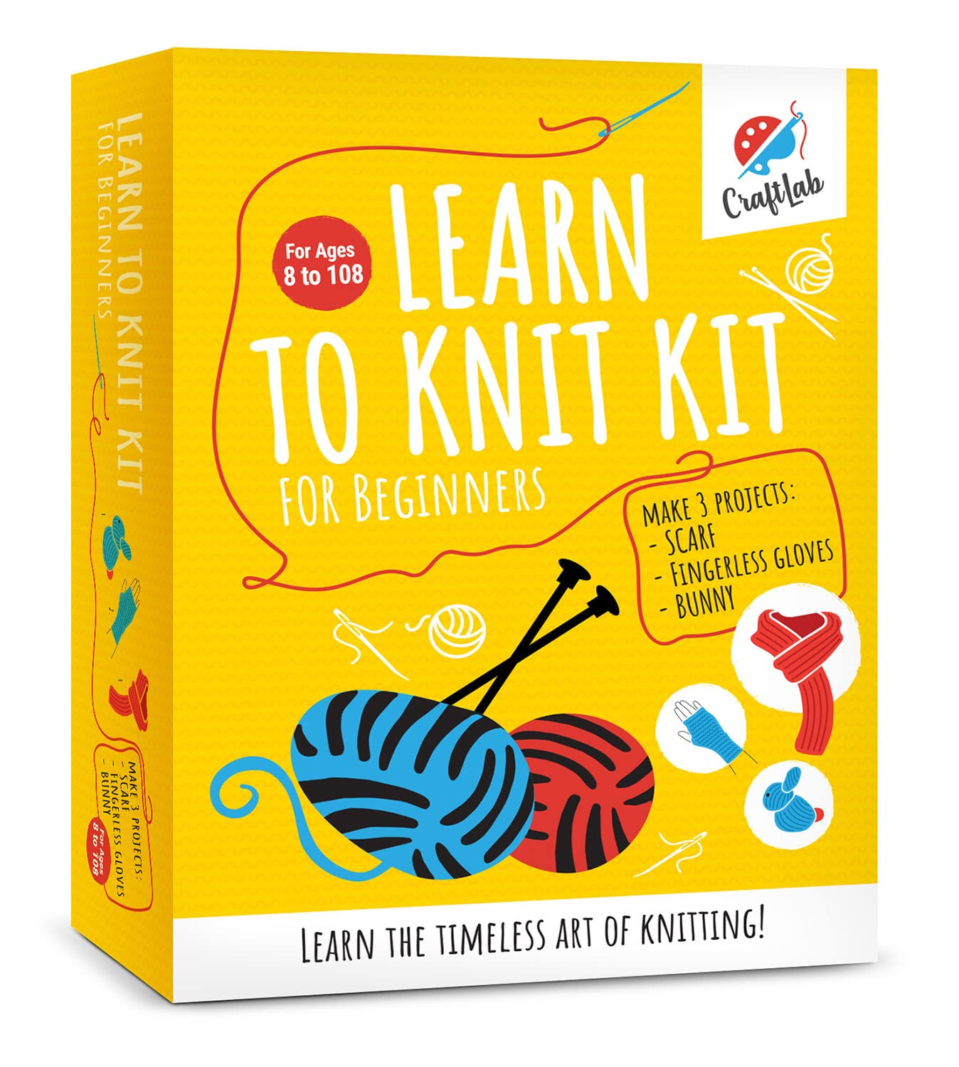 CraftLab Knitting Kit for Beginners, Kids Adults Seniors Includes All Knitting Supplies: Wool Yar... | Amazon (US)