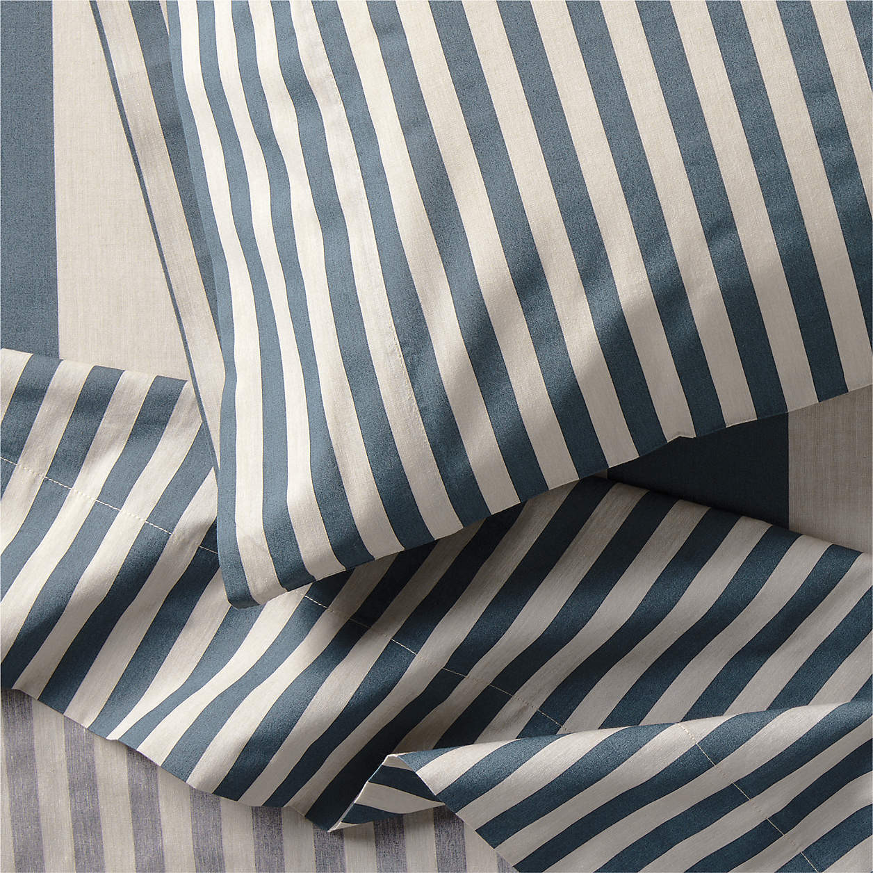 Riviera Blue and Oatmeal Stripe 100% Organic Cotton Kids Full Sheet Set | Crate & Barrel