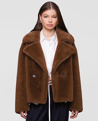 Avec Les Filles Women's Notched-Collar Faux-Fur Coat - Macy's | Macy's