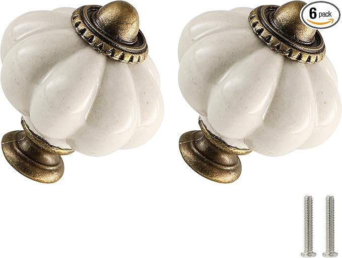 Antique White Pumpkin Knobs 6 Pack Ceramic Cabinet Knobs Vintage Drawer Pulls - Antique Dresser P... | Amazon (US)