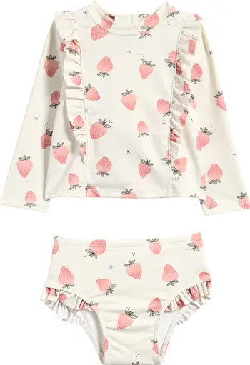 Strawberry Long Sleeve Two-Piece Rashguard Swimsuit | Nordstrom
